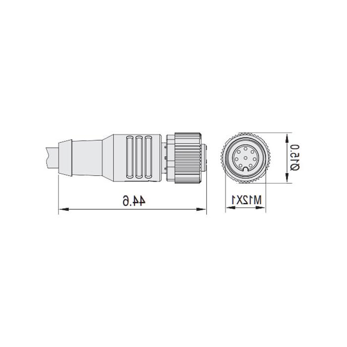 M12 8Pin、母头直型、单端预铸PVC非柔性电缆、灰色护套、64S325-XXX